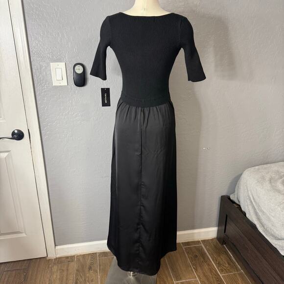Taylor Knit Top Satin Skirt Maxi Dress, Black, Extra Small - Picture 2 of 5